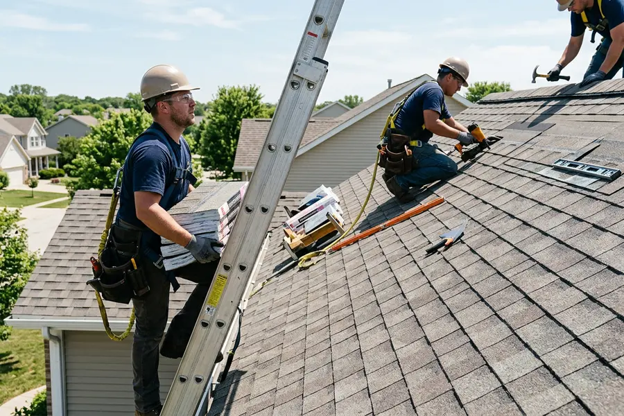 Beardman Building Services roofing crew installing architectural shingles in Riverview